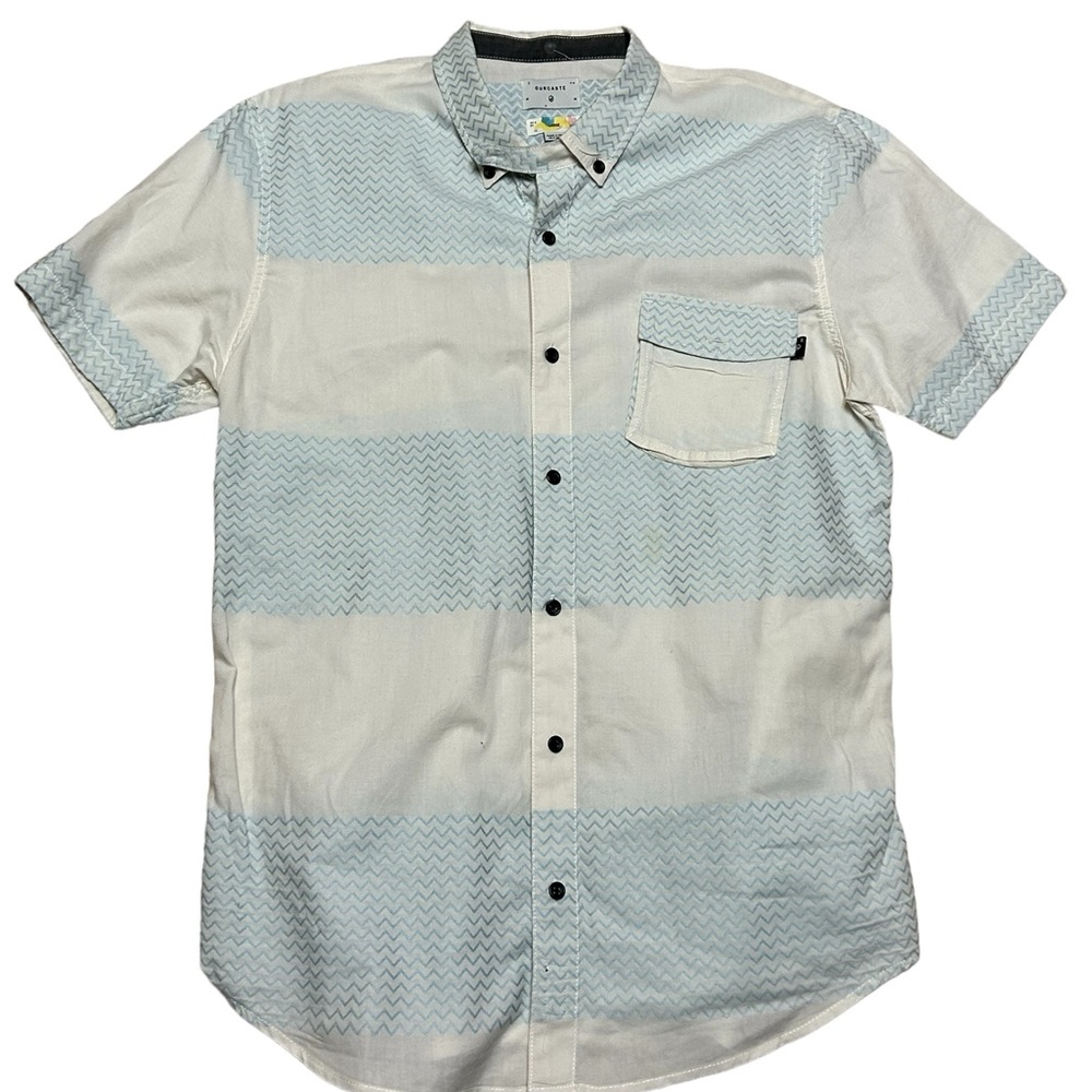 ourCaste Austin Jag Wave Knit Size Large Blue and White Short Sleeve Shirt
